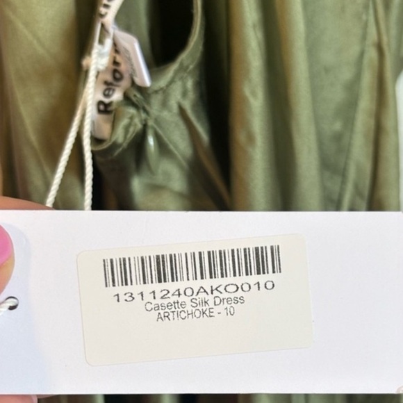 Reformation Casette Silk Dress Artichoke - Picture 3 of 6